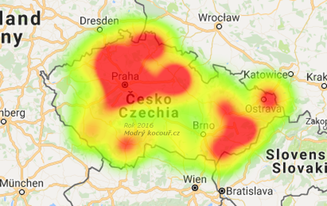 Počet koček přijatých útulky v roce 2016